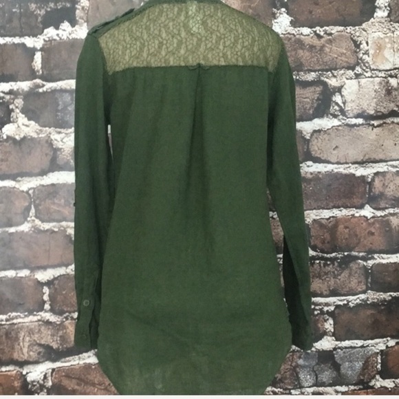 Free People Top Shirt Linen Blouse Green Linen XS - Picture 7 of 8